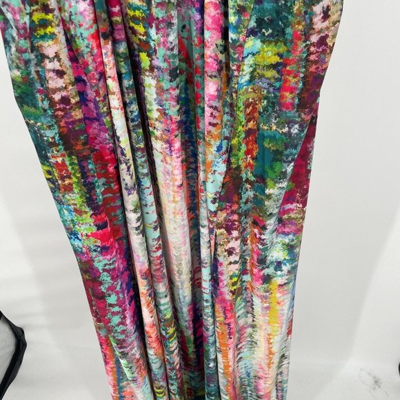 Nicole Miller NWT 1X Watercolor Abstract Print Satin Charmeuse Slip Maxi Dress - Picture 9 of 16